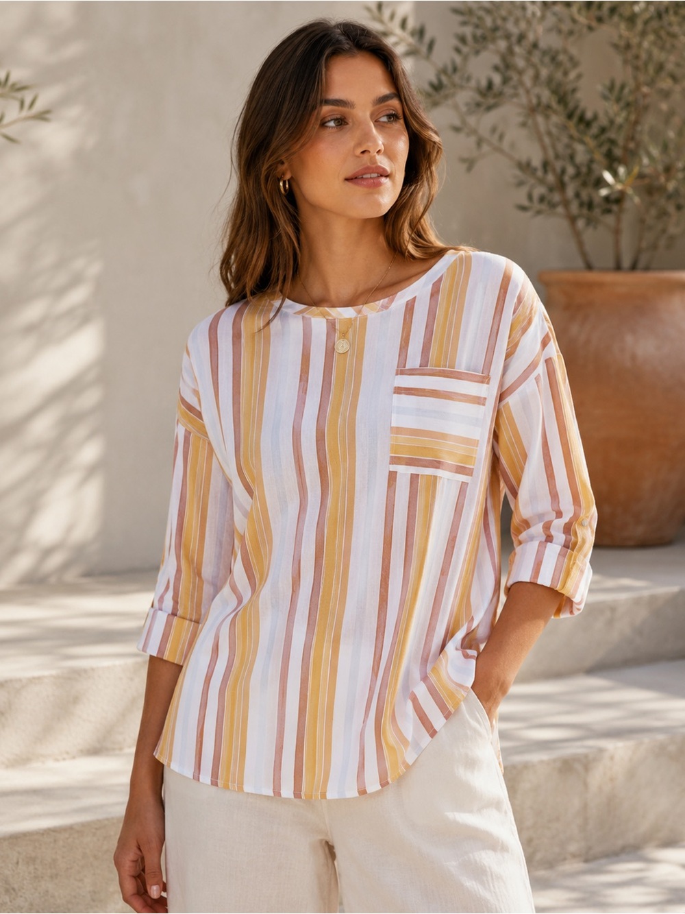 Soft Surroundings Enyo Striped Cotton Blend Top Size Extra Large